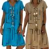 Robe Vintage pour Femme, Couleur Unie, Col en V, Manches Courtes, Imprimée, Coupe Ample, Longueur Genou
