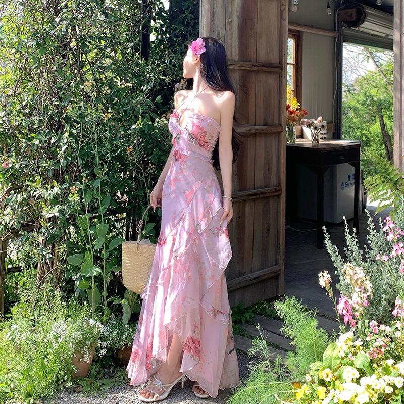 Spot Floral Skirt Yunnan Seaside Vacation Skirt Irregular Skirt, Fishtail Skirt, Tube Top, Chest Pad, Long Skirt