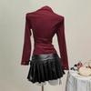 Women's Casual Top, Versatile, Elegant, Waist Cinching Design, Solid Color Women's Shirt