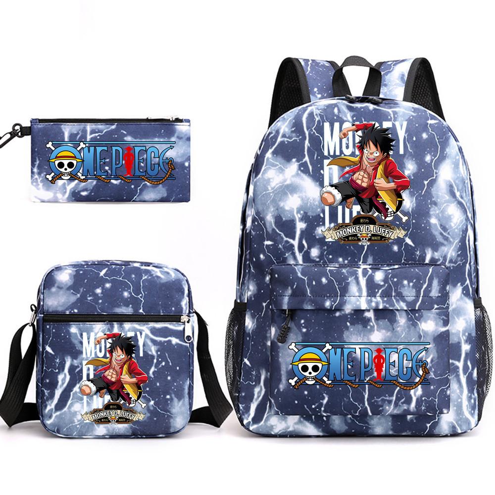 Large Capacity Schoolbag with Shoulder Strap; Student Three-piece Pencil Case Set