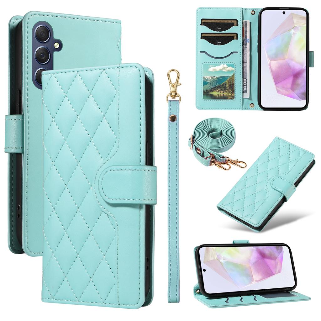 For Samsung Galaxy A35 5G Case Wallet Rhombus Leather Phone Cover with Shoulder Strap,Wrist Strap