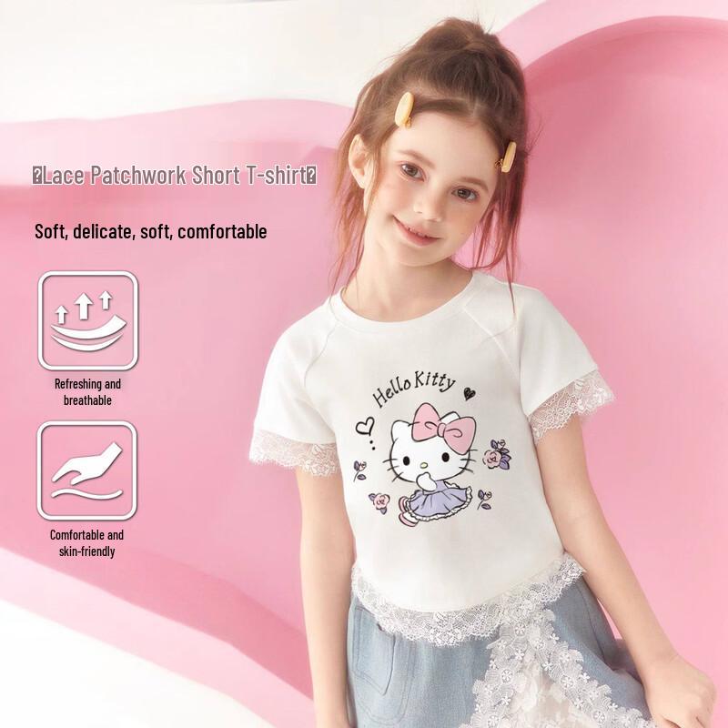 Hello Kitty Girls  Summer T-shirt with Lace Cuffs 160