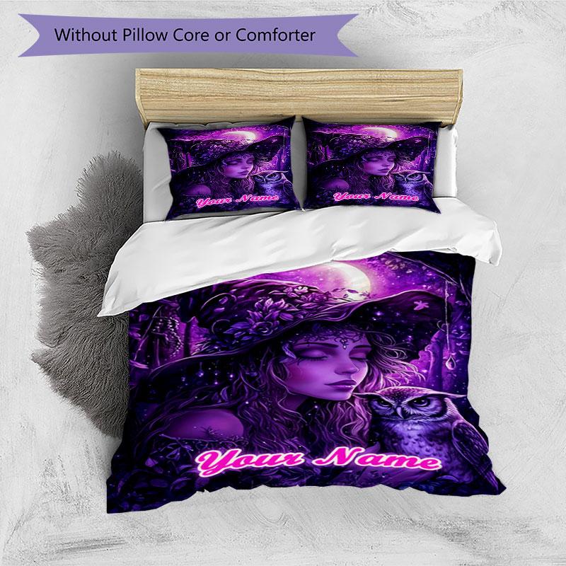 3pcs Custom Name Moonlit Witch's Dream Bedding Set Printed Bedding Set Duvet Cover Closure Includes 1 Duvet Cover & 2 Pillowcases Bedroom Decor