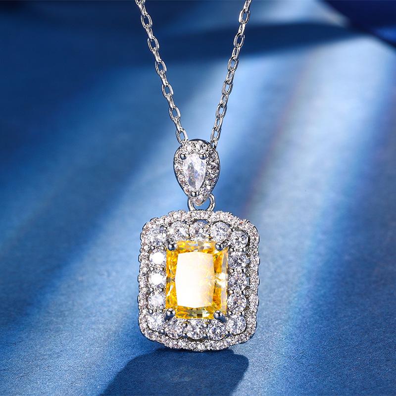Autumn And Winter Jewelry High Carbon Diamond Ice Flower Cut Copper Inlaid Yellow Diamond Sugar Cube Set Female Lead Stone 8 * 10