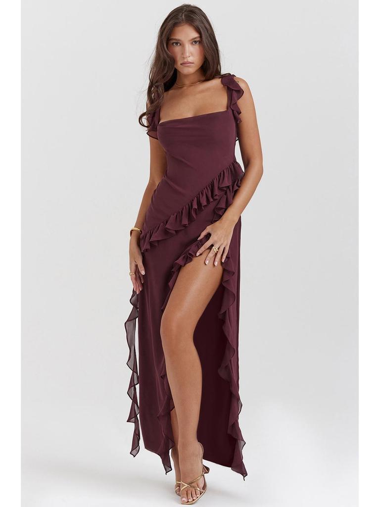 2024 Französisches Rüschenkleid mit Schlitz für den Sommer für Damen