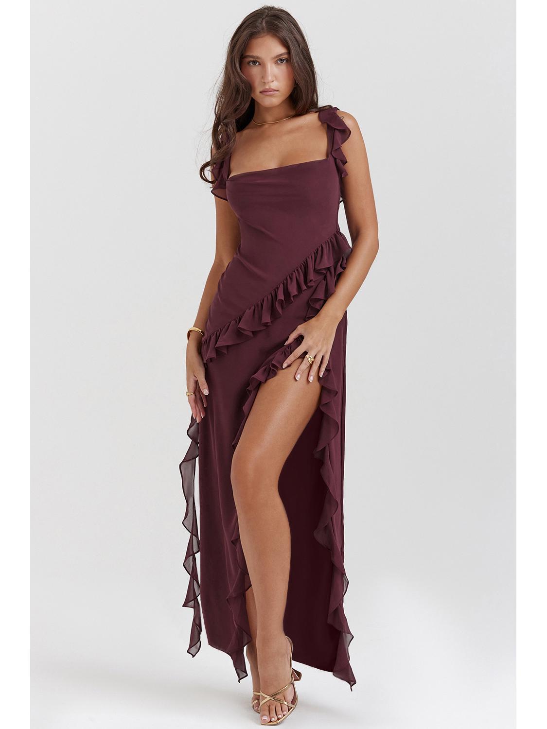 

Летнее платье с французскими оборками и разрезом для женщин 2024 Small