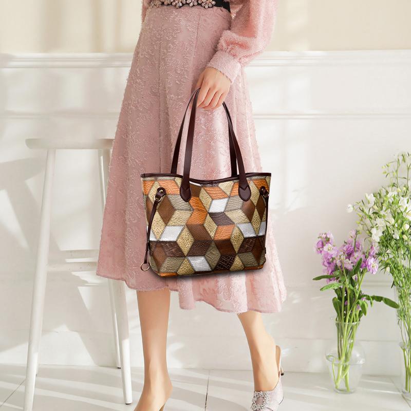 2pcs Geometric Pattern Tote Bag Set, Fashion Shoulder Bag, Women's Large Handbag With Clutch Coin Purse