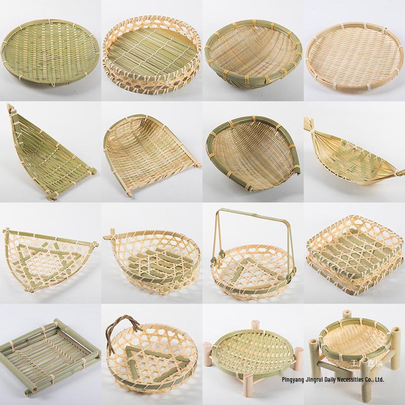 Set di cestini intrecciati in bambù fatti a mano: Setaccio, Contenitore, Piatto da Frutta, Vassoio per Snack, Design Rotondo da Setaccio in Stile Rustico