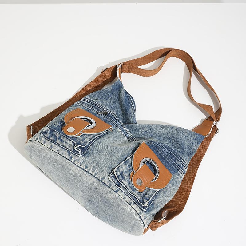 Women's shoulder and crossbody denim bags versatile zipper large capacity backpack bag