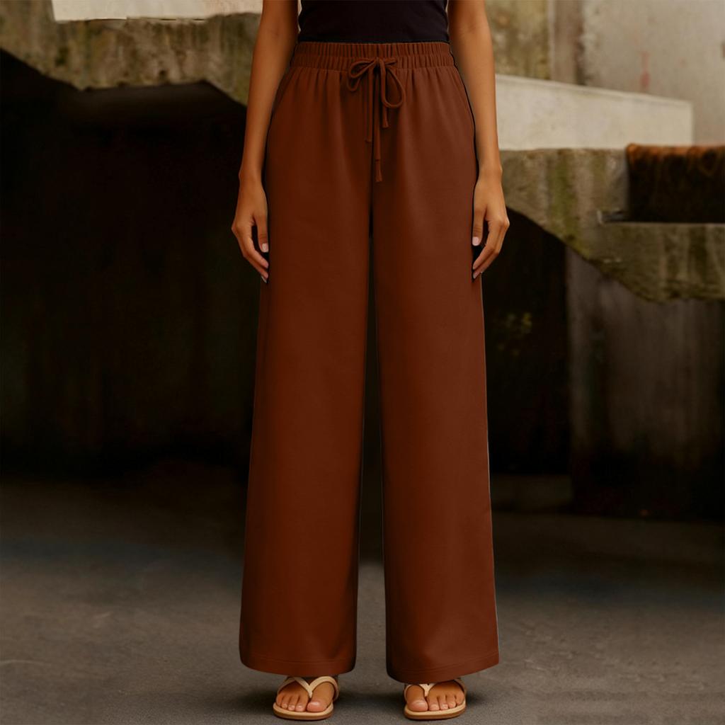 Damen Modische Einfarbige Elastische Taille Tasche Kordelzug Gerades Bein Lässige Hose