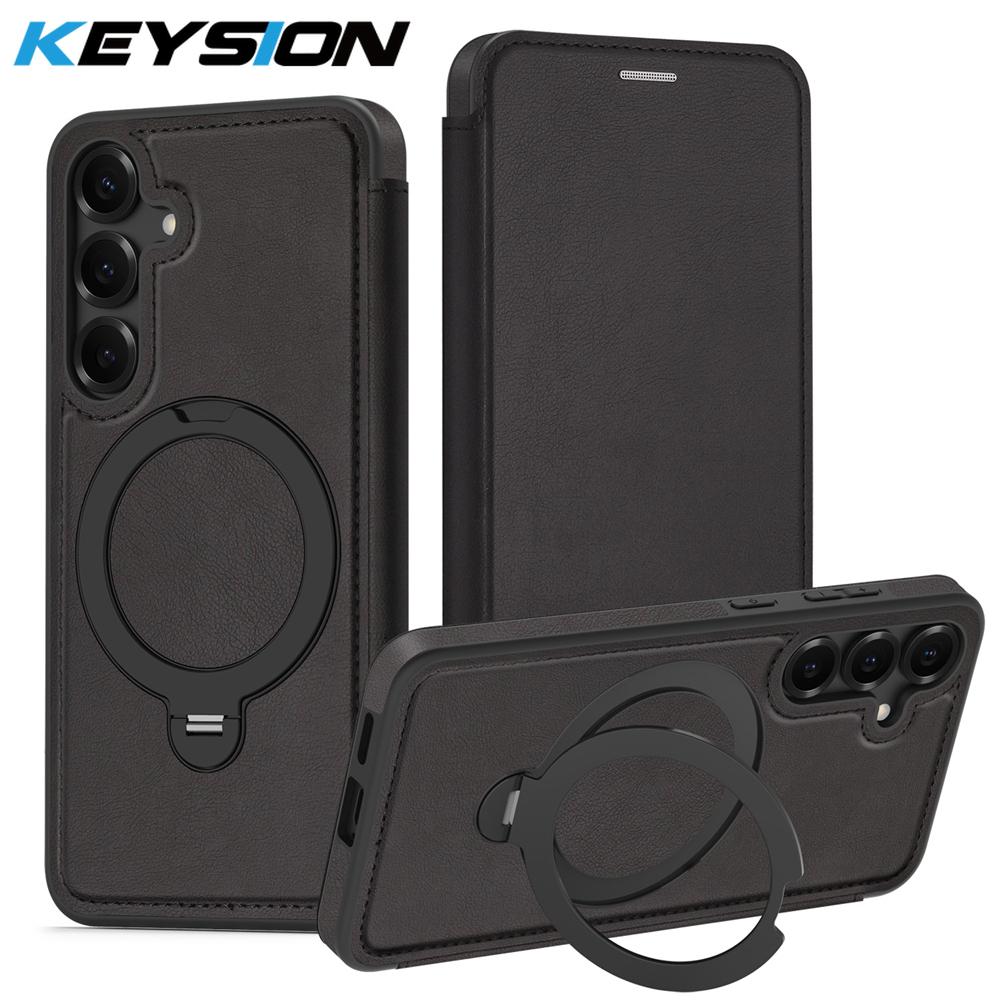 KEYSION Leather Flip Wallet Case for Samsung Galaxy S25 S26 Ultra 5G S26+ S25 FE Card Slots Magnetic 360 Ring Stand Phone Cover