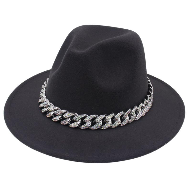 Bright Diamond Acrylic Chain Top Hat Jazz Hat Big Eaves Concave Photo Felt Hat