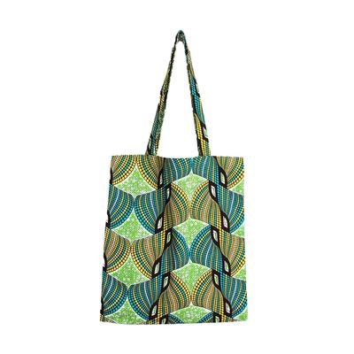 6471 Cotton African Wax Print Lightweight Tote Bag LT A4 [Rootote] AFRICA-TOTE (Green)