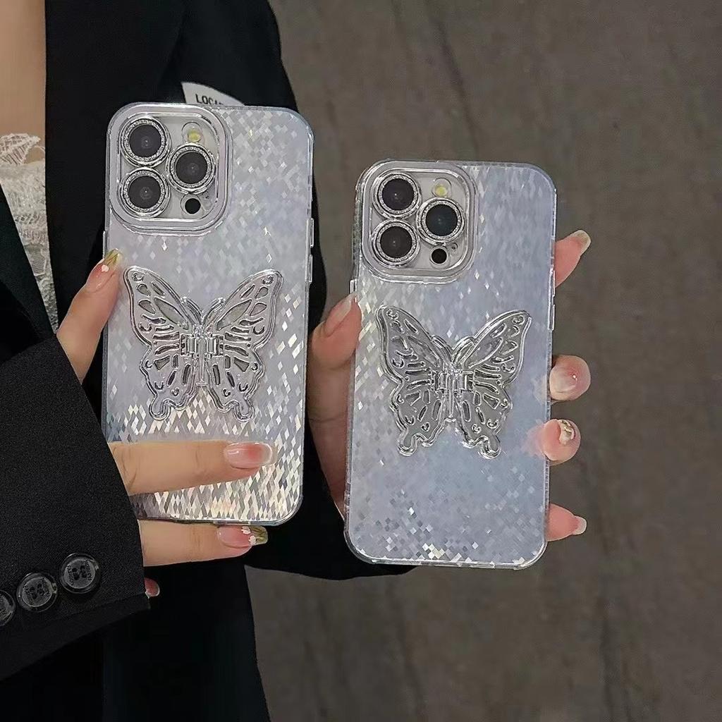 Butterfly Stand Laser Colorful Diamond Pattern Phone Case for Apple 11/12/13/14/15
