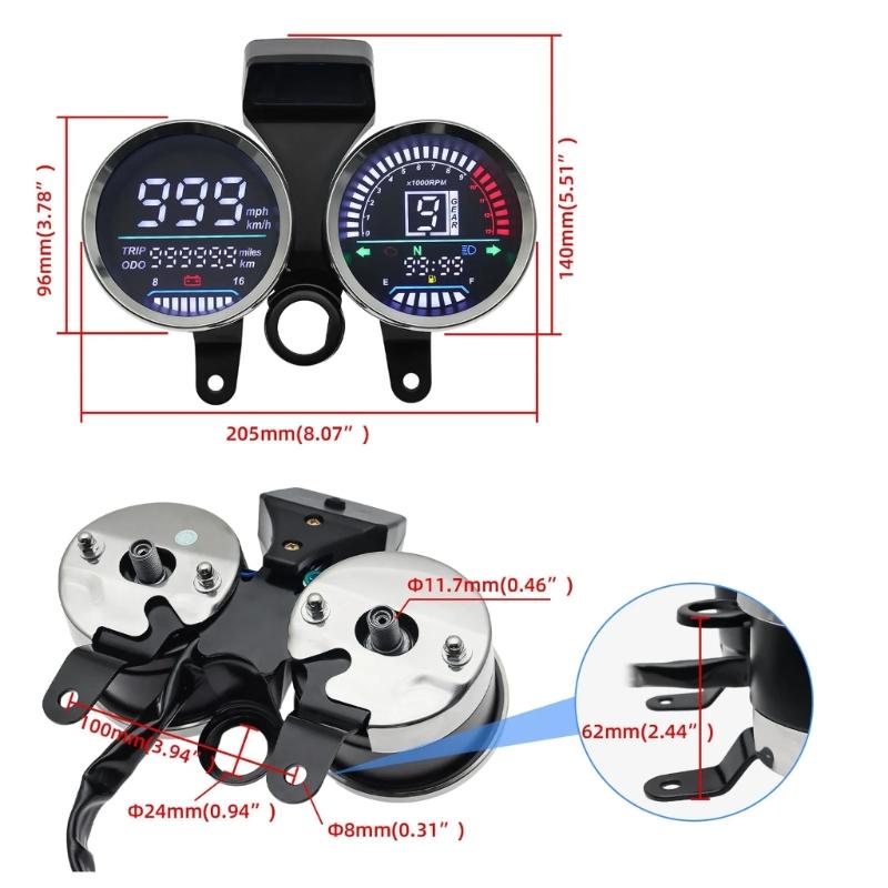Digital Display Cluster Speedometer Odometer Dashboard Suitable for GN125 Waterproof Motorbike Instrument LED Tachometer