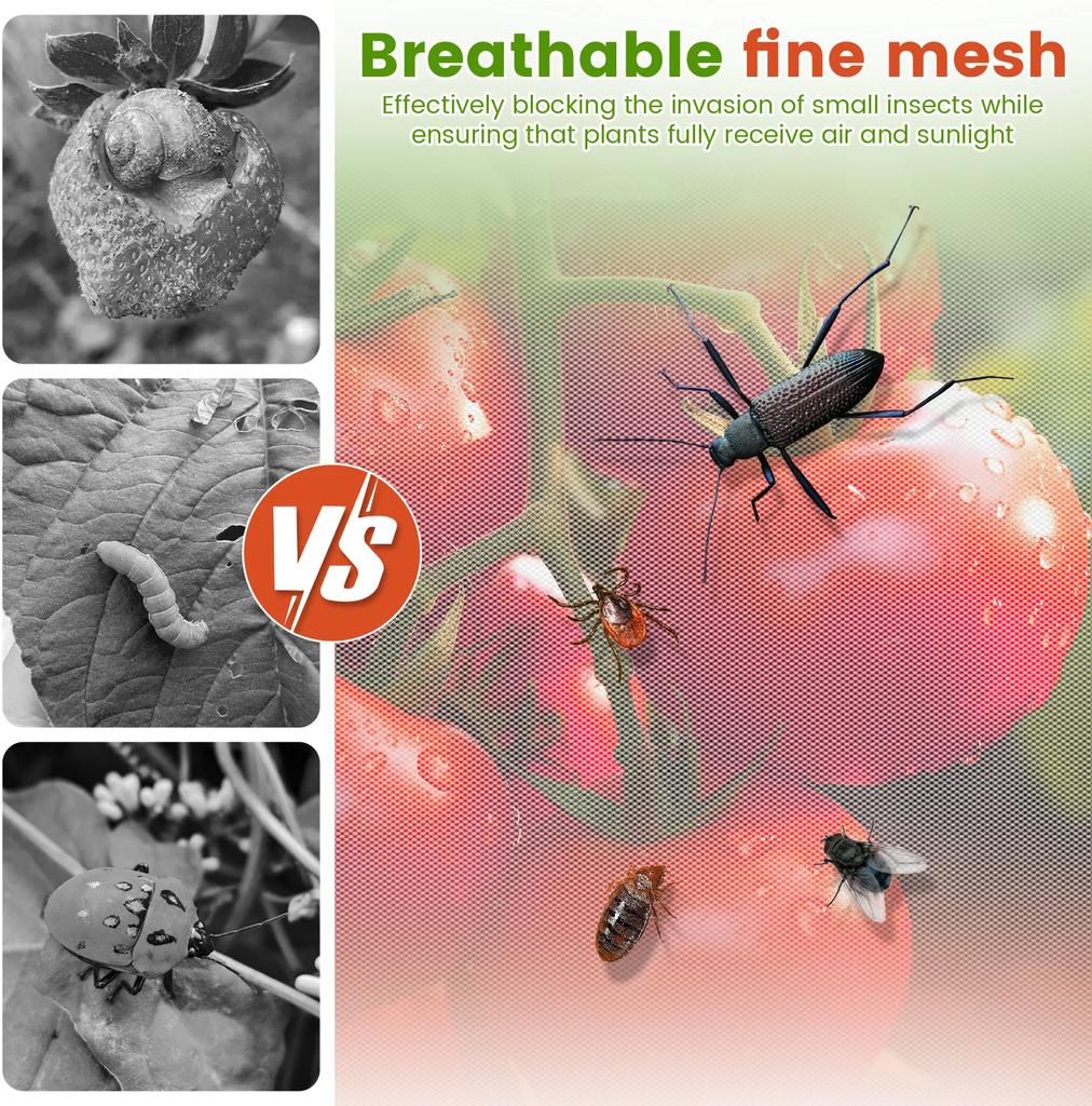 3Pcs Garden Bird Netting Plant Cover Breathable Plant Insect proof Mesh Cover with Zipper & Drawstring Fine Mesh Tomato Cage Net