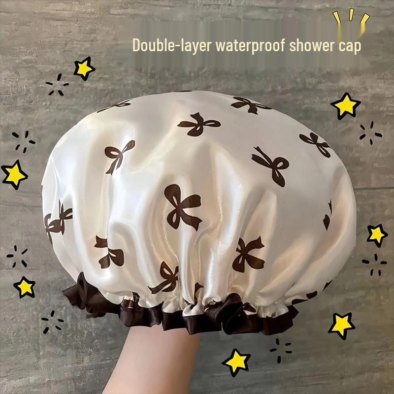 Waterproof Women's Shower Cap - Double Layer, Enlarged & Thickened, Universal Fit, Oil & Smoke Resistant for Bathroom & Kitchen.