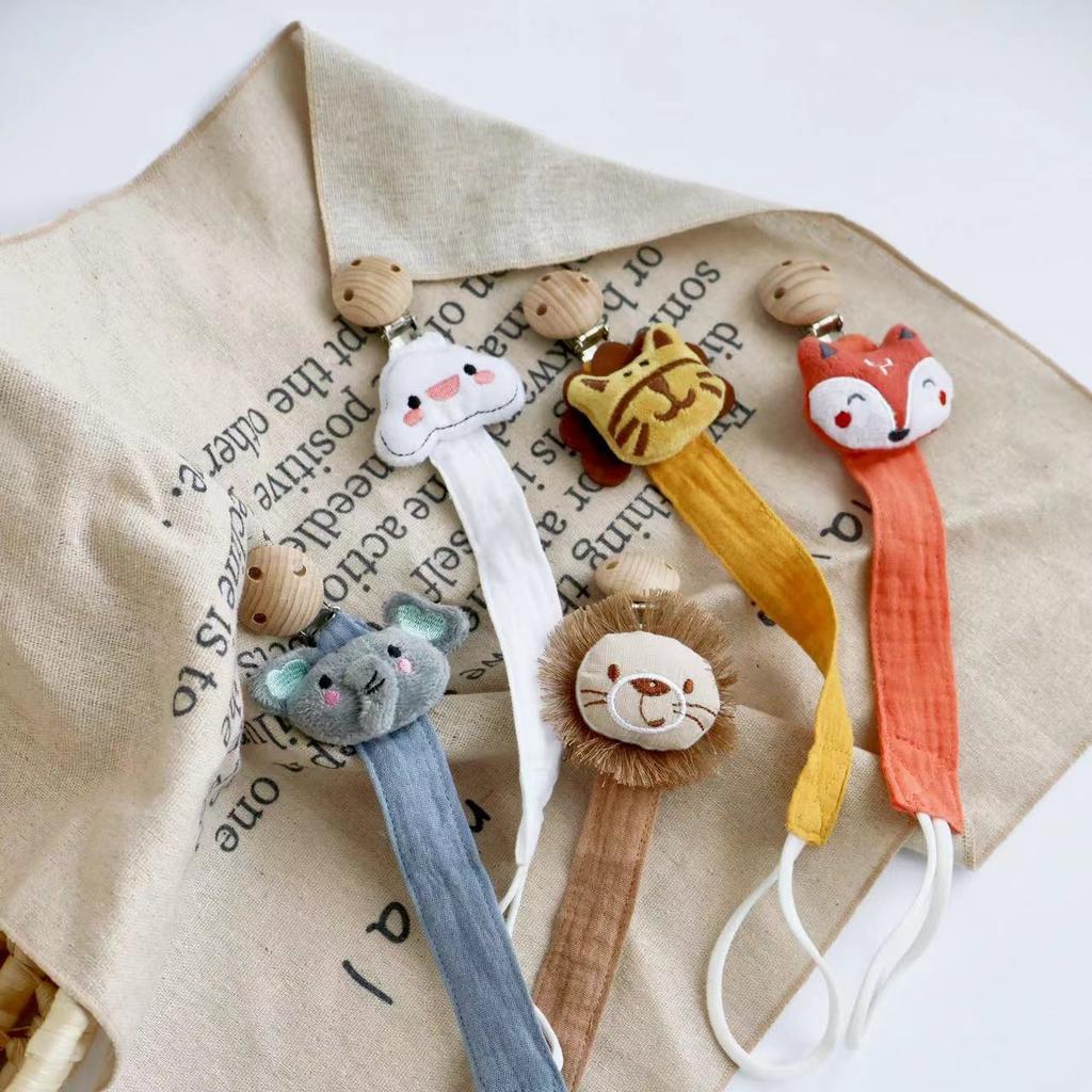 Cute Cartoon Baby Pacifier Chain Newborn Cotton Fabric Animal Pacifier Chain Nipple Soother Dummy Holder Eco-friendly Material