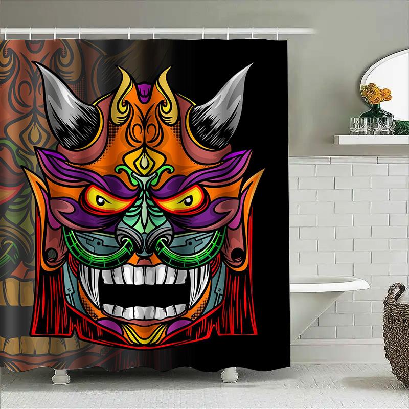

Tuniu Japanese Oni Mask Bathroom Curtain Sexy Room Divider Cool Wall Hanging Decor W60H190(CM)-1 Pcs