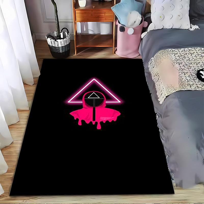Black Carpet with Neon Triangle and Dripping Pink Hood Design  Suitable for use as an anti-slip for living room bedroom sofas 40x60cm( 15x23in )