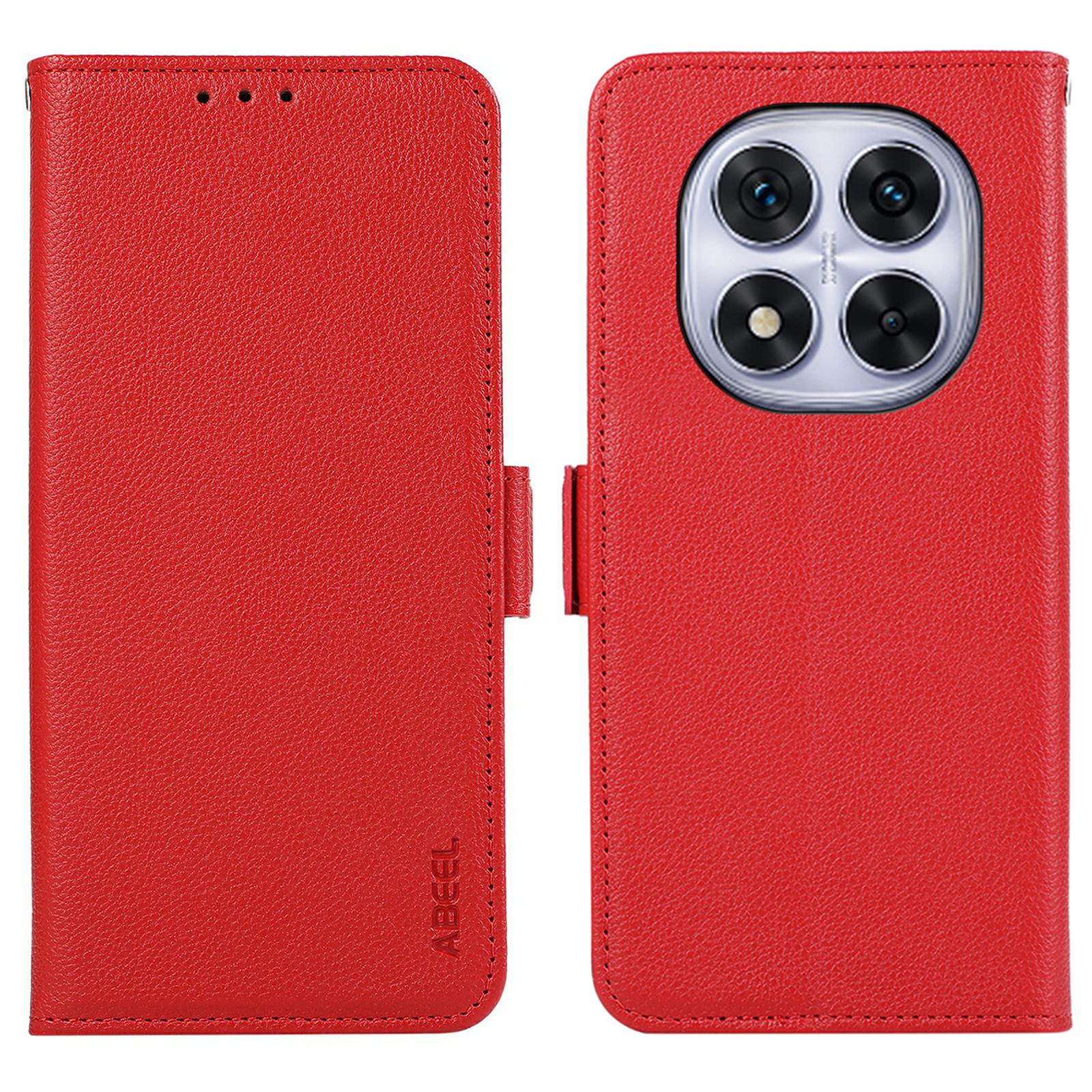 

ABEEL Чехол для Xiaomi Redmi Note 14 Pro 5G/Poco X7 5G Кожа с текстурой личи Блокировка RFID Чехол для телефона Red