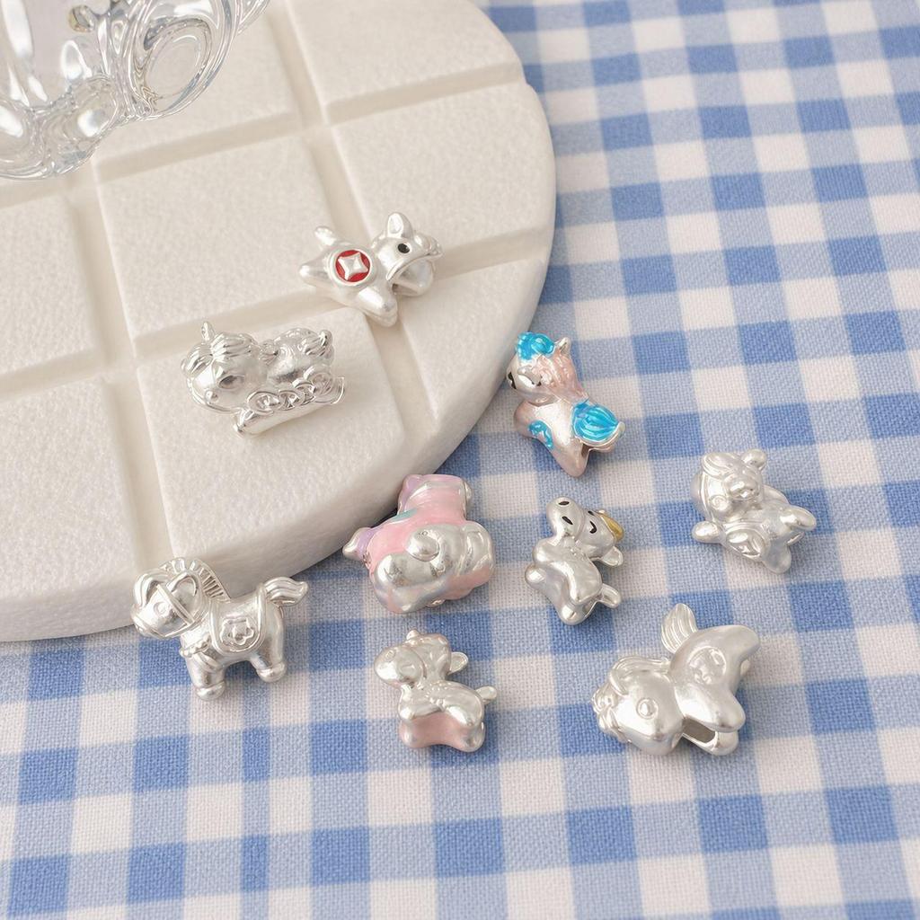 999 Sterling Silver Colorful Cartoon Horse Spacer Beads for DIY Bracelets