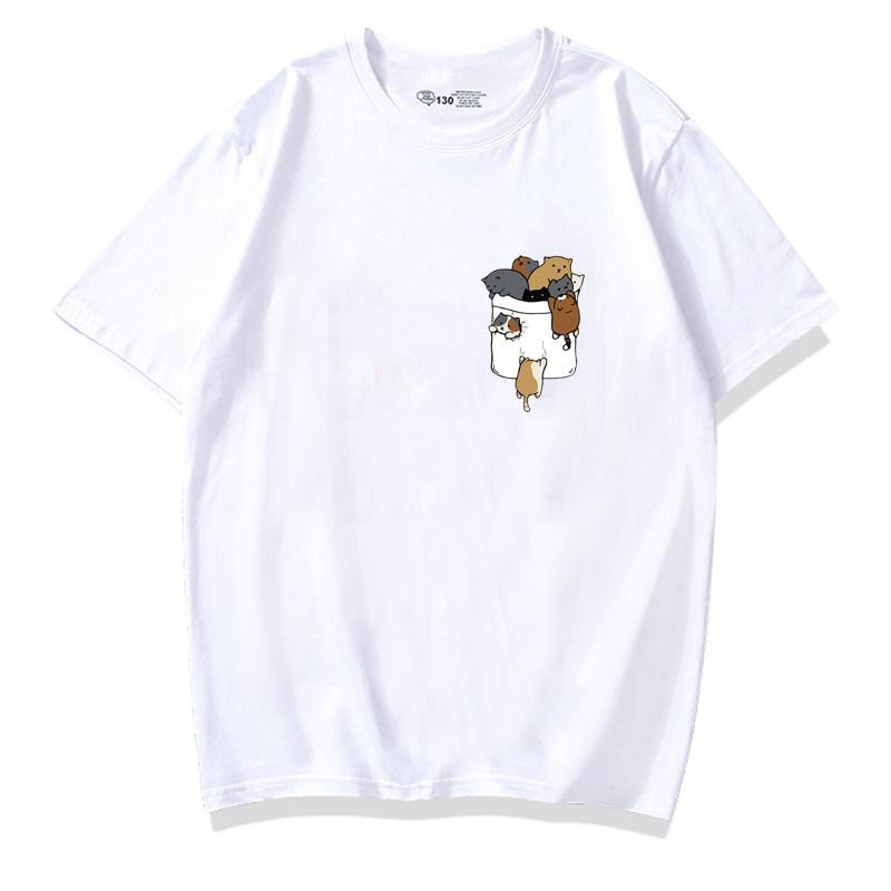 

Healing Cute Pocket Cat Shiba Inu Simple Anime Printed Tshirt New Summer New Unisexs and Womens Fashion Round Neck Tshirt 3XL