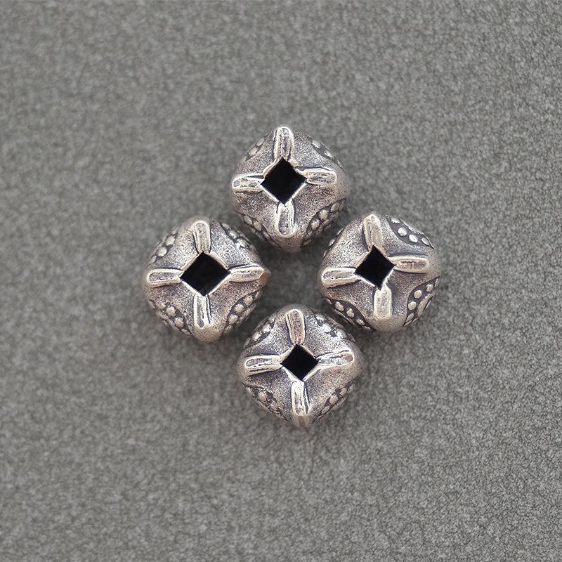 Artistic Antique-Style Thai Handmade Silver Spacer Beads: Square & Round DIY Bracelet Ornaments
