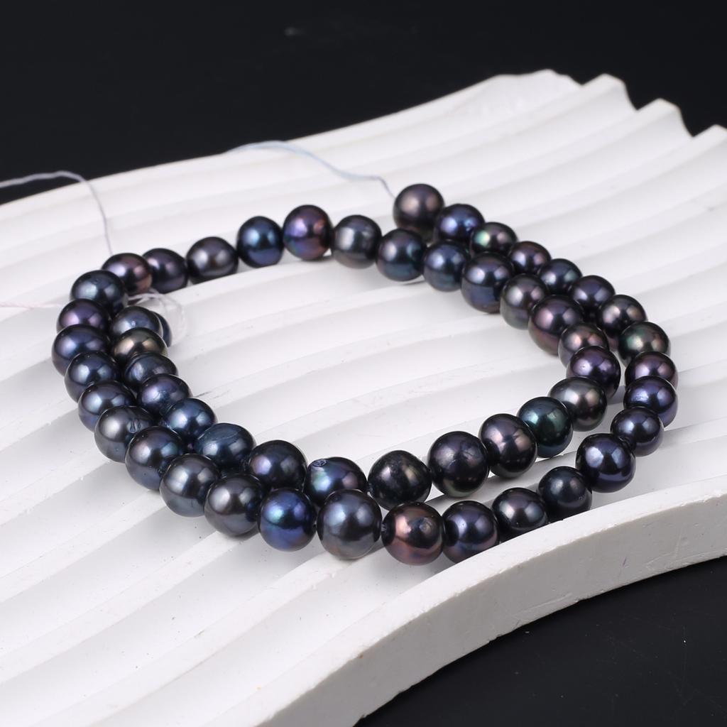 1String, Black Natural Freshwater Pearls, Handmade Near Pearl Beads, 7-8 Mm, for DIY Necklace Accessories, Jewelry Making, Women Gift, 36 Cm