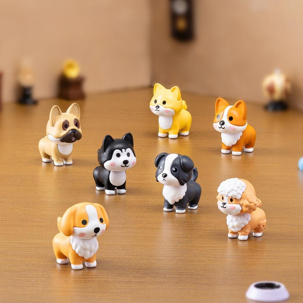 7Pcs Micro Landscape Simulation Cute Border Collie Shiba Inu Puppy Home Desktop Ornaments Creative Resin Craft Small Ornaments