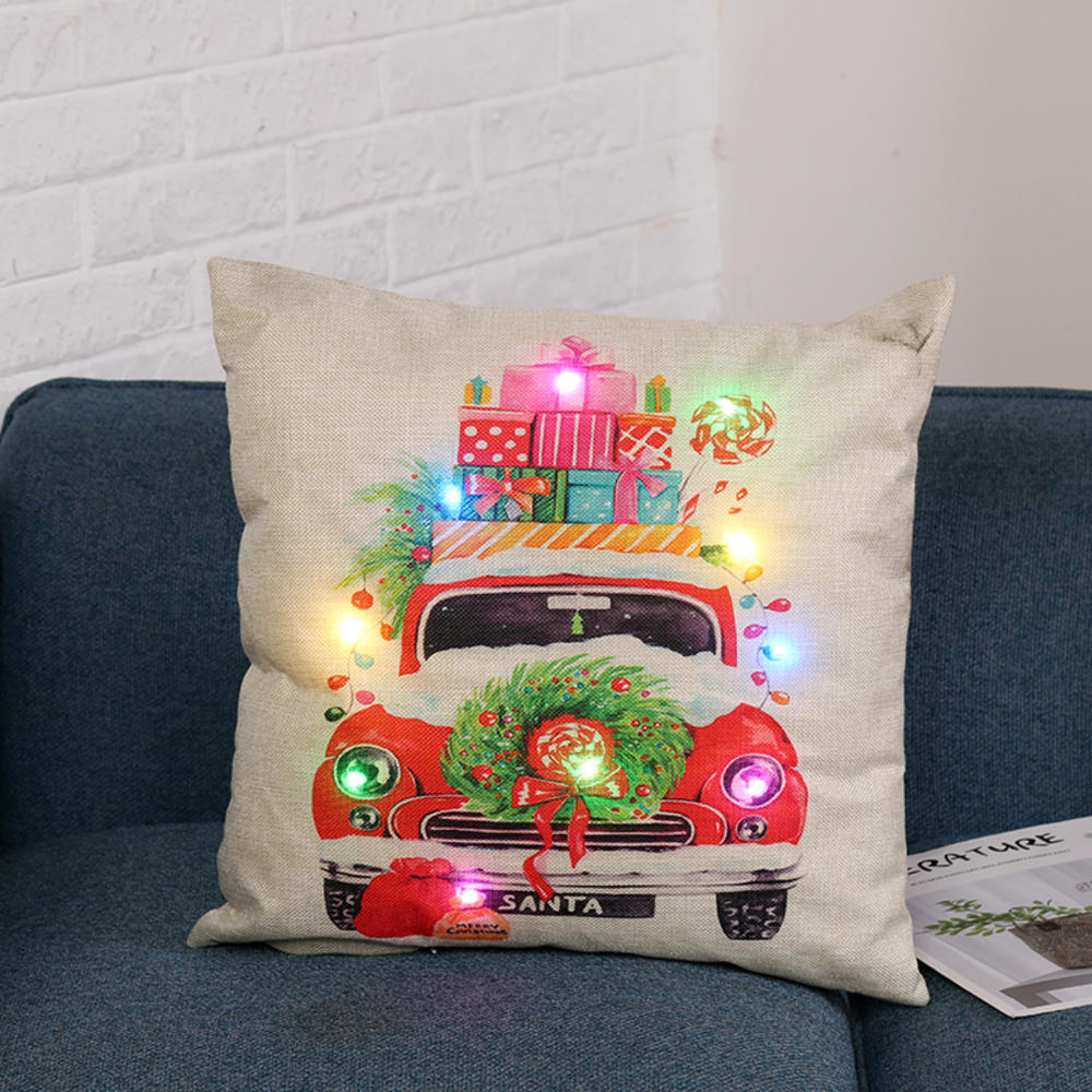 

LED Christmas Pillowcase Cartoon Plant Creative Printing Luminous Cushion Cover Home Sofa Table Chair Decoration Pillow Cases 45x45cm