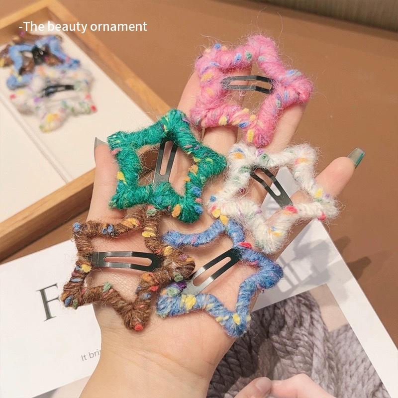 

Colorful Polka Dot Wool Star Hair Clip for Women and Children темный кофе