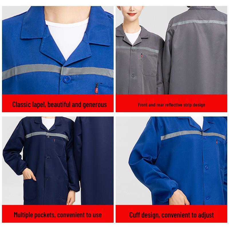 Modrá reflexní pruhovaná halena: Pracovní oděv odolný proti opotřebení s dlouhým rukávem a potiskem loga na zakázku