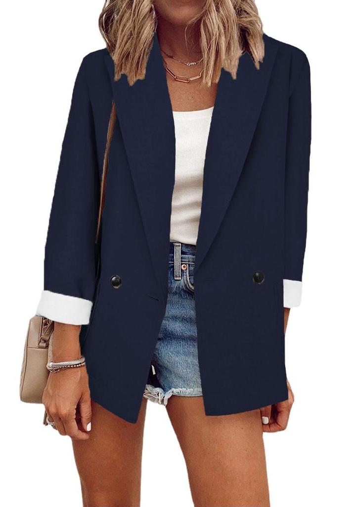 European & American Fashion 2025 Solid Color Long Sleeve Suit Jacket for Spring/Autumn