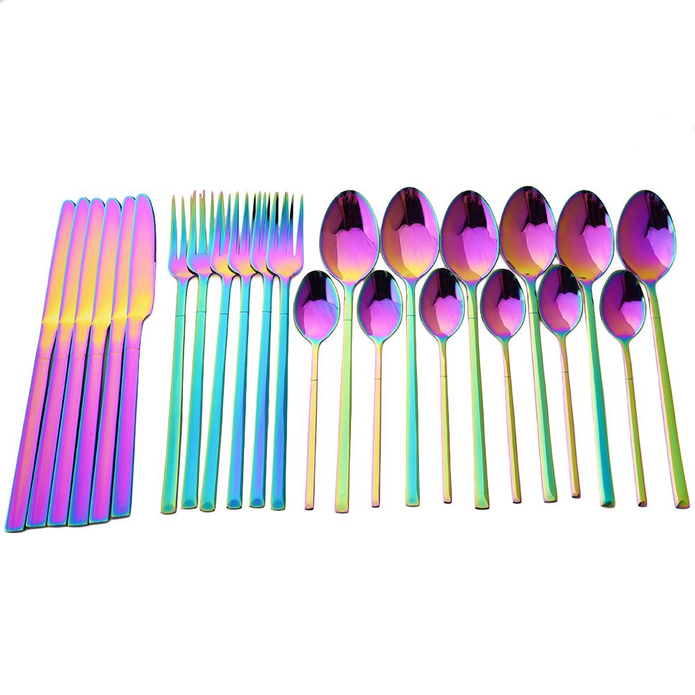 24pcs Rose Gold Tableware Cutlery Set Knife Fork Coffee Spoon Dinnerware Set Stainless Steel Flatware Western Kitchen Silverware