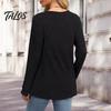 Damen Langarm Tops Geripptes Top, Lockere Freizeitbluse mit Knopf, Einfarbiger Pullover Rundhals-T-Shirt für Frühling Herbst Knopf