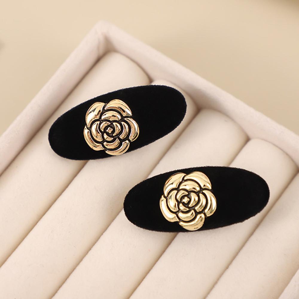 

1 Pair Camellia Velvet Hairpin Side Clip Hepburn Style Duckbill Clip Small Bangs Clip Women s Hair Accessories Headdress