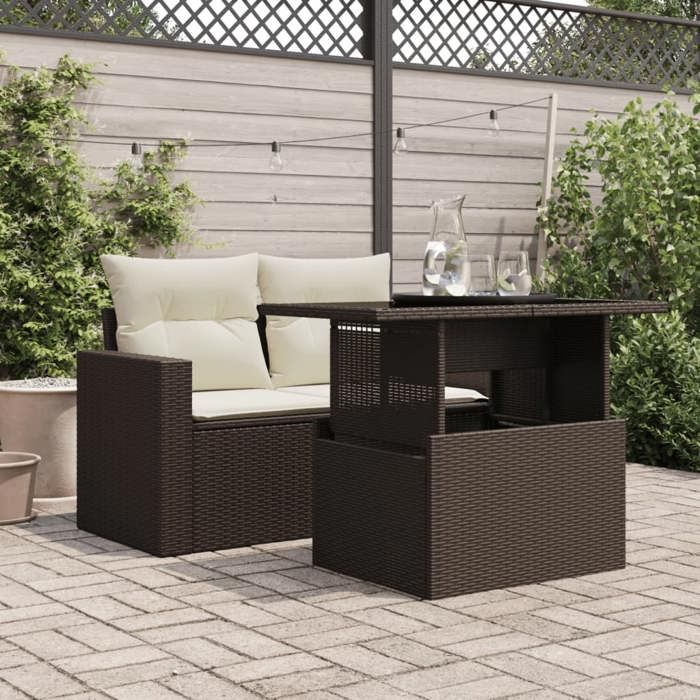 VidaXL Garden Table Brown Glass Top 100x55x73 Cm Poly Rattan, Outdoor Table, Table, Outdoor Dining Table, 366208