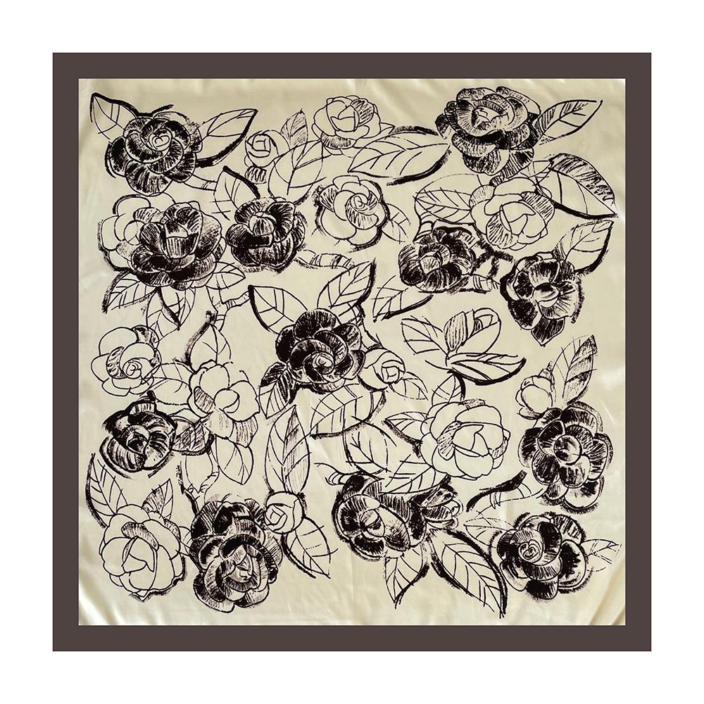 90cm Rayon Satin Scarf – Camellia Print Headscarf: A Trendy, Versatile Shawl for Women