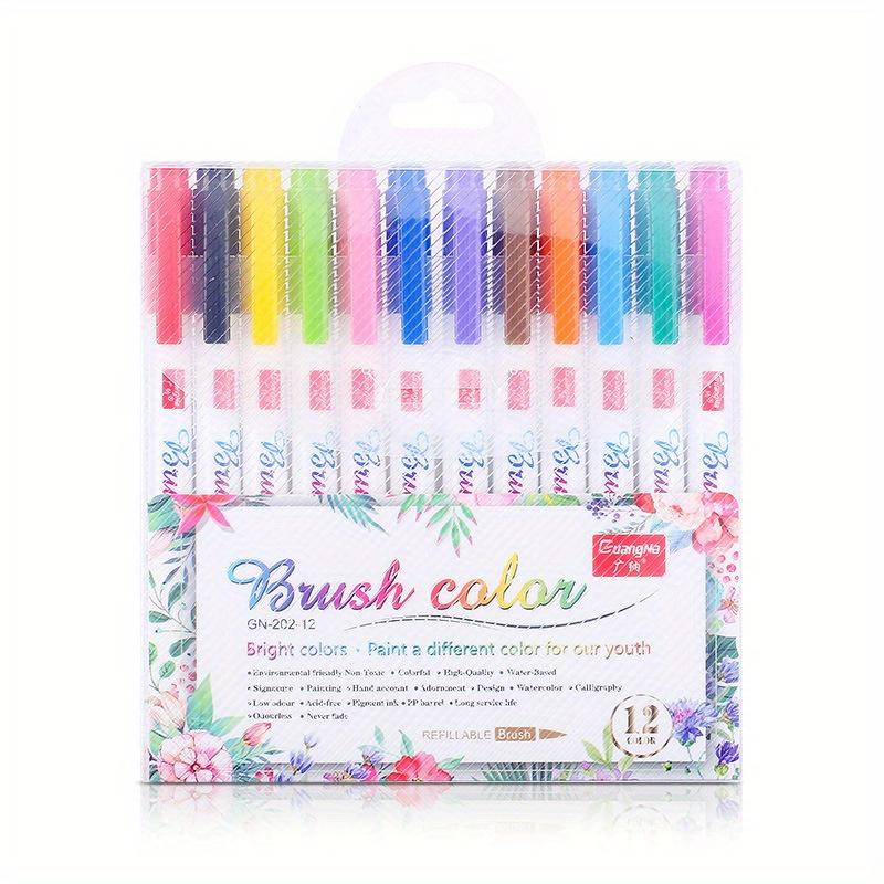 12 Colors Colorful Beauty Pens, Fluorescent Colored Small Letters, Large Regular Letters for Students To Practice Calligraphy, Soft Head Graffiti
