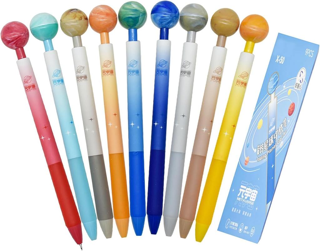 Maydahui Stylish Planet Ballpoint Black Set of Cute and Fun Gel Ballpoint Perfect for Birthday and Pens, 0.5mm, Ink, 9. Stationery, Pens, Kids,