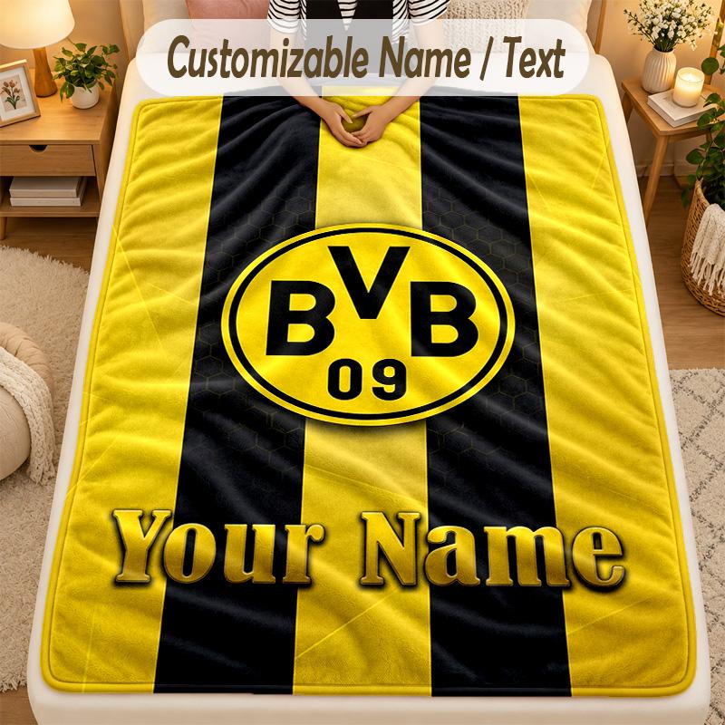 Flannel BlanketBorussia Dortmund Custom Name Text Personalized Soft Warm Throw Blanket Home Decor Gift