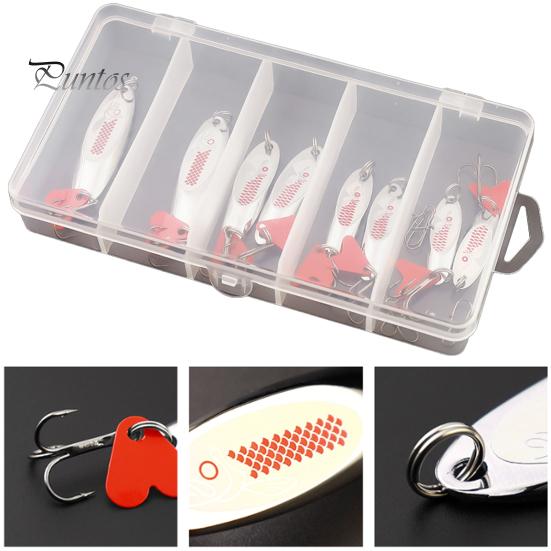 8Pcs 7/10/14/18G Fishing Spoon Lure with Sharp Hook Pike Bass Crappie Walleye Metal Spinner Sequin Jigging Swimbait Saltwater Freshwater Fishing