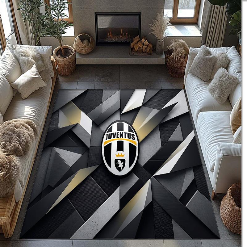 Juventus FC bedruckter Flanell-Teppich rutschfest weicher Polyester-Bodenbelag Indoor-Dekormatte für Schlafzimmer Wohnzimmer Sofa