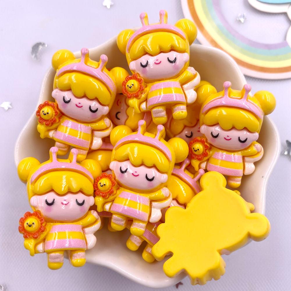 8PCS Resin Colorful 3D Cartoon Rabbit Bee Bear Squirrel Girl Flat Back Stone Figurine Scrapbook DIY Bow Decor Accessories Crafts