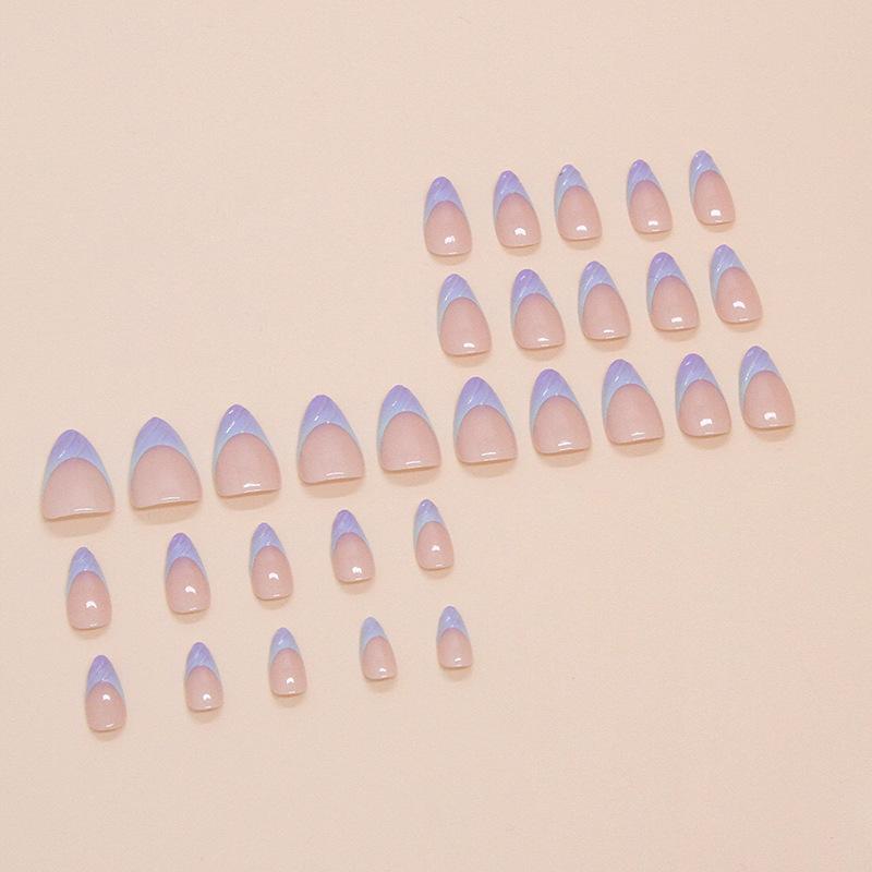Fake Nails Wear Nail Fake Nails Blue And Purple Removable Nail Patches Simple Line Nail Patches 30 Pieces