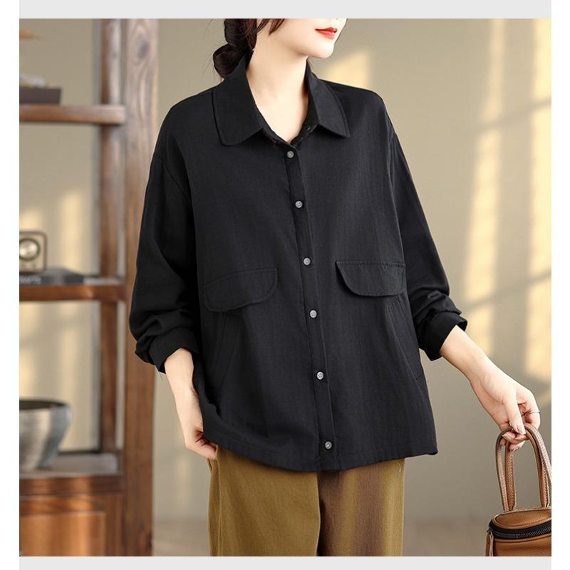 DIMANAF 2025 Autumn Plus Size Blouse Shirt Women Long Sleeve Loose Casual Lady Tops Cotton Buttons
