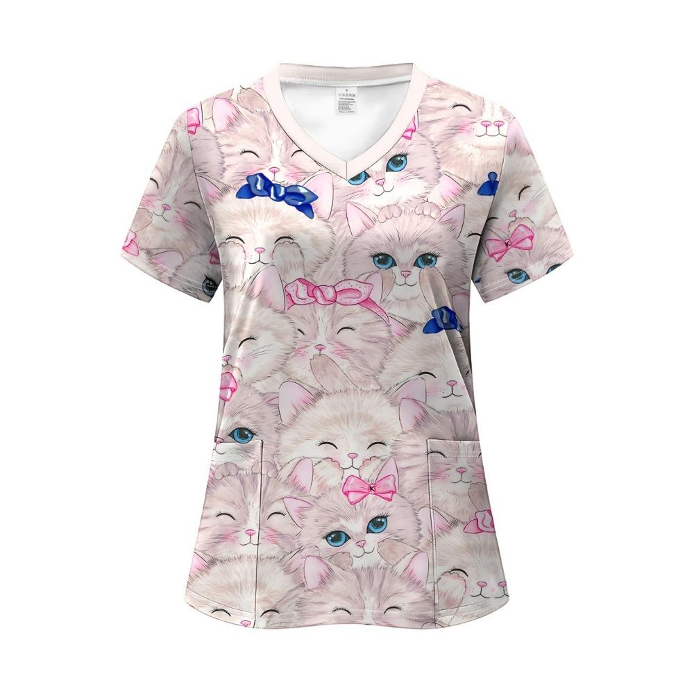 Surgical Uniforms Woman Elegant Fashion Womens Print V-Neck Short Sleeve Nursing Summer Comfortable Vet Clinical Uniforms Woman