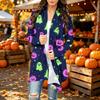 Damen Trendy Halloween-Print Langarm-Strickjacke Pullover für Lässige Herbstmode