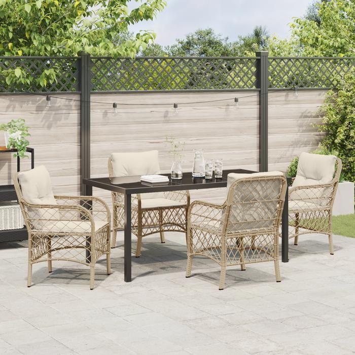 VidaXL Ensemble de salle à manger de jardin 5 pièces avec coussins beige en poly rattan 3380228